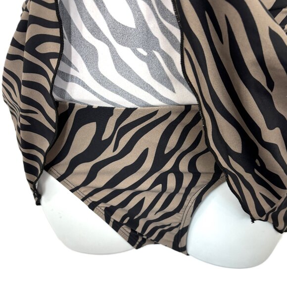 Alisha Levine Swim dress Tan Blk Zebra Stripe A-Line Skirt Size 8 - Picture 6 of 14